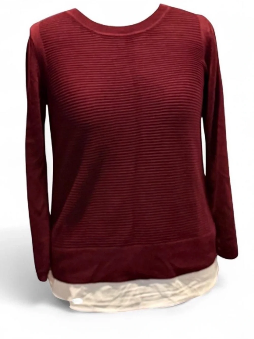 Hilary Radley Burgundy Layered-Look Crewneck Sweater